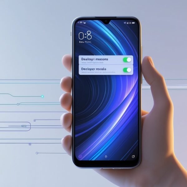 Smartphone Xiaomi exibindo o menu de configurações com a opção de modo desenvolvedor desativada, segurado por uma mão.