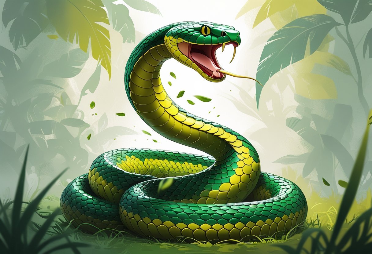 Uma cobra vibrante e detalhada em destaque, representando o símbolo do jogo do bicho, com elementos numéricos sutis ao redor.