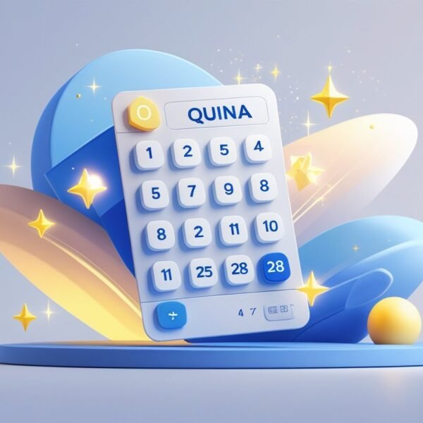 Ilustração de um bilhete de loteria com números destacados e elementos abstratos representando sorte e chance.