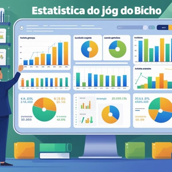 Pessoa analisando gráficos e ícones de animais relacionados ao jogo do bicho em uma tela digital, em um ambiente de trabalho organizado.